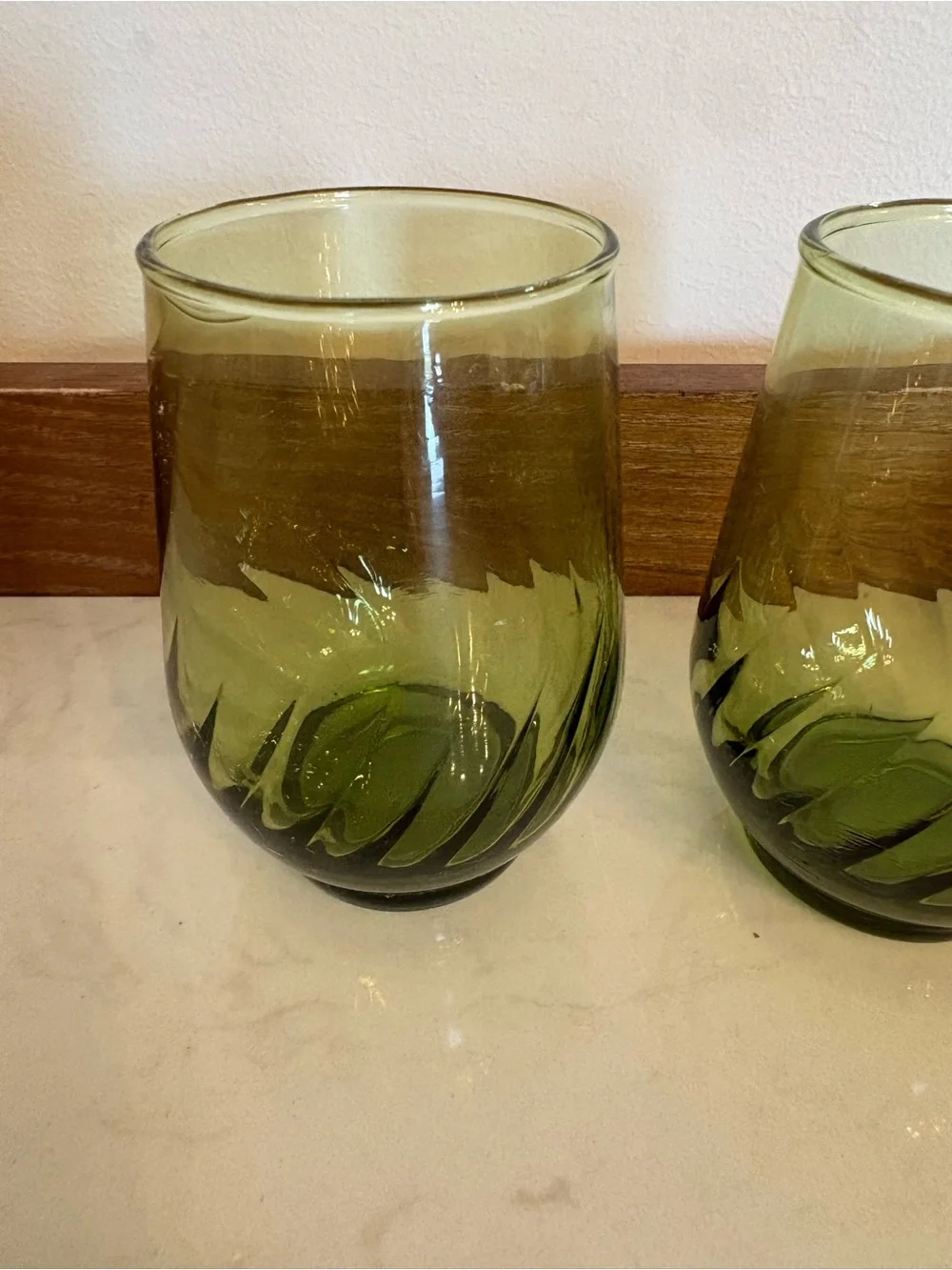 Vintage Green Swirl Juice Glasses - Set of 2